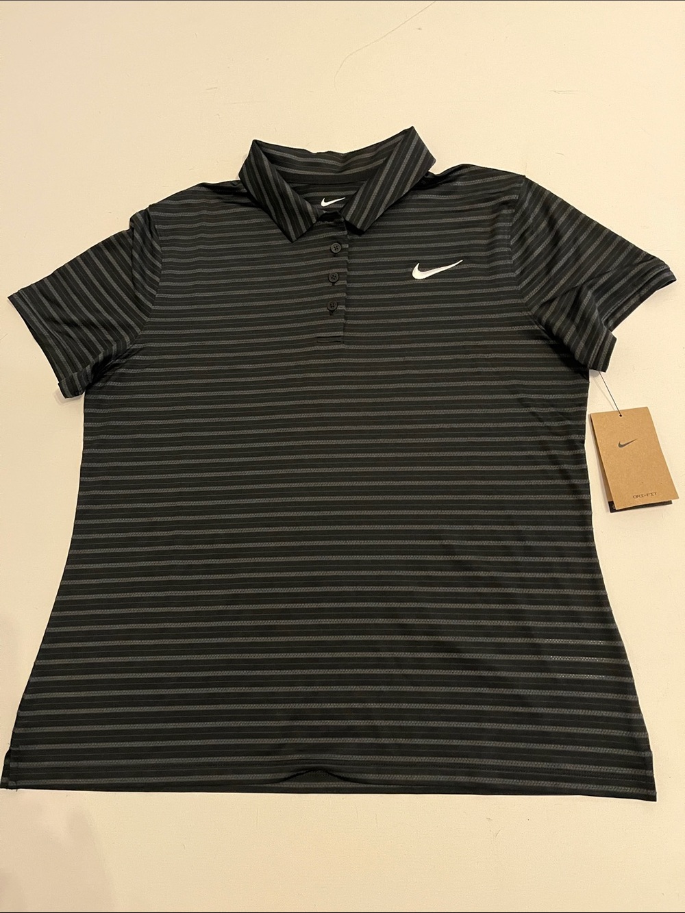 Nike Golf Polo Women's L Short Sleeve Textured Stripe Black Gray Light $70 - Picture 8 of 10